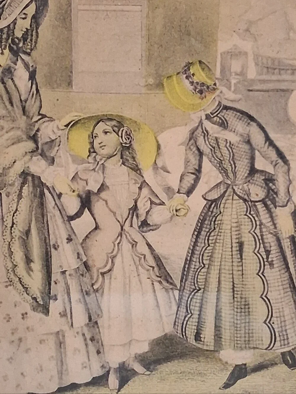 Vintage Godey's Lady's Book Hand-Colored Fashion Plate Print 1863